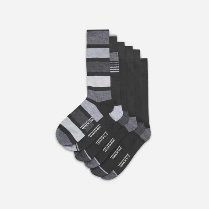 6Pack Rib Colorblock Socks Black Men Kenneth Cole Socks Underwear Loungewear