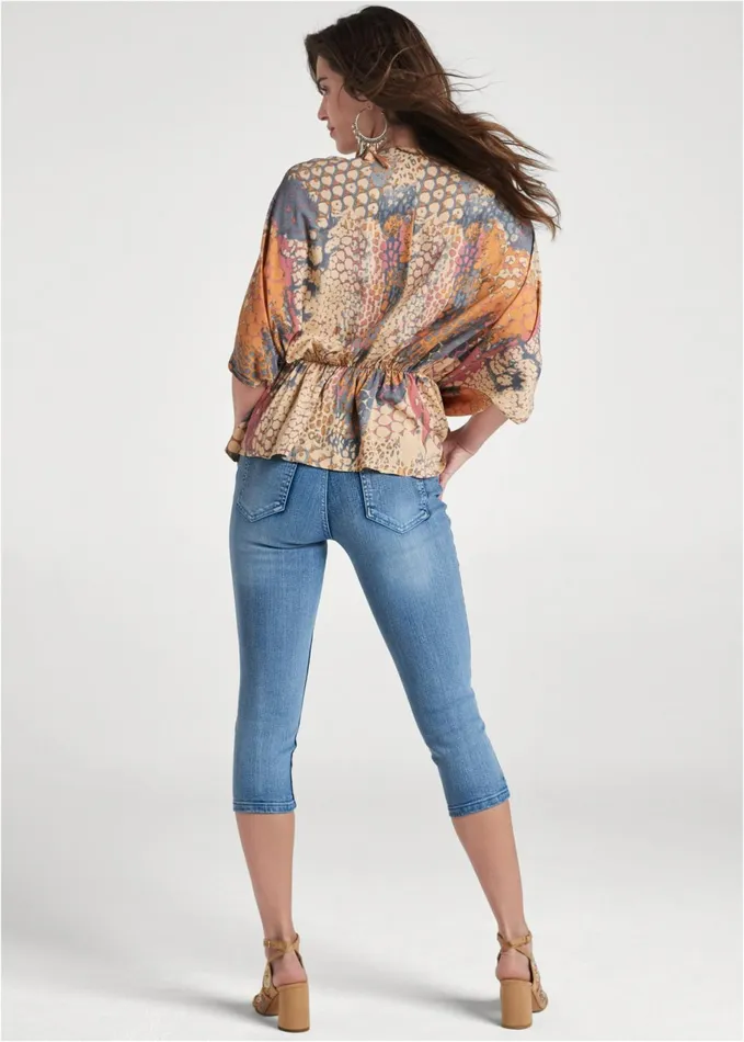 Abstract Mirage Printed Top Orange Multi Women VENUS Short Sleeve Tops
