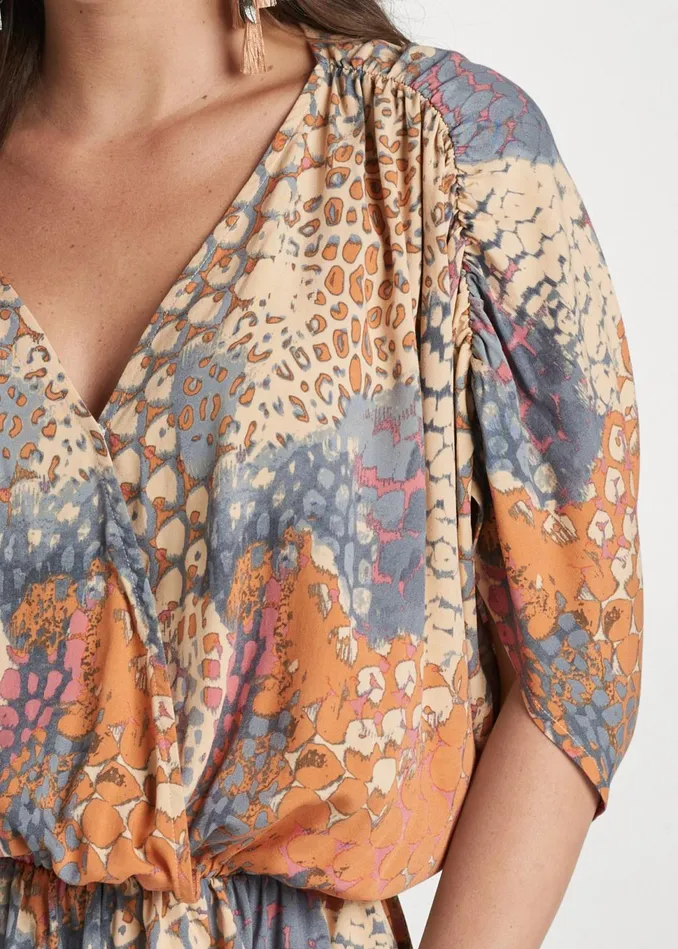 Abstract Mirage Printed Top Orange Multi Women VENUS Short Sleeve Tops