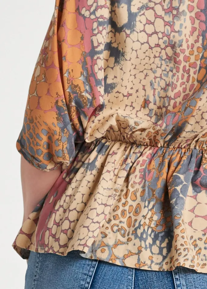 Abstract Mirage Printed Top Orange Multi Women VENUS Short Sleeve Tops