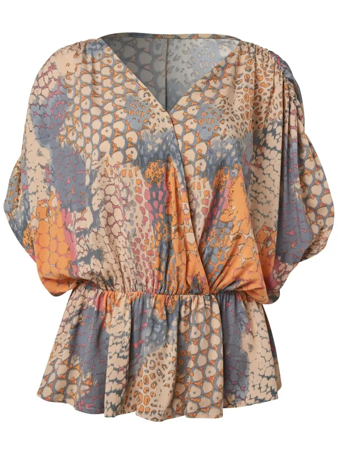 Abstract Mirage Printed Top Orange Multi Women VENUS Short Sleeve Tops