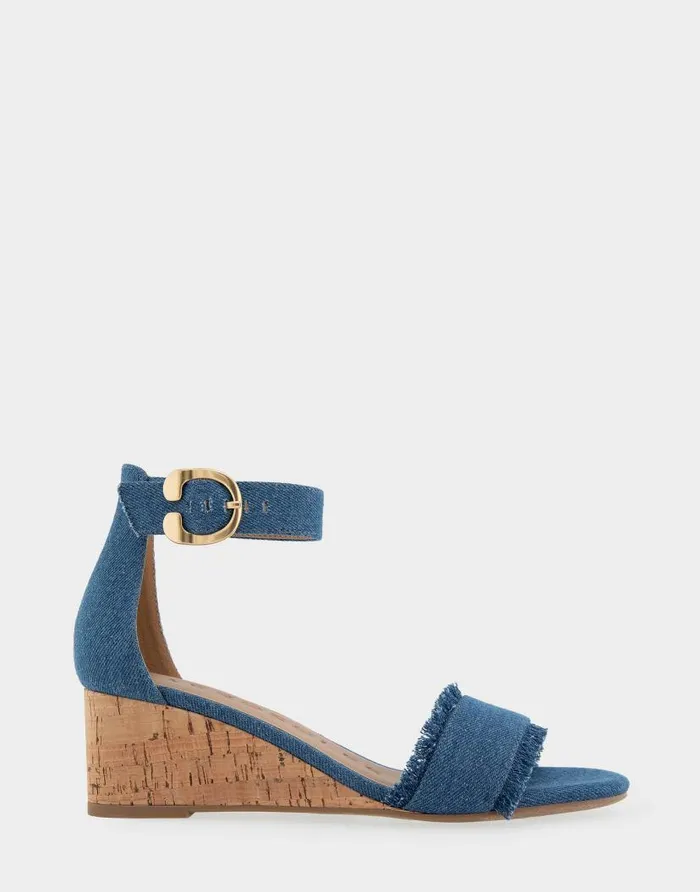 Aerosoles Comfortable Women039s Ankle Strap Mid Wedge Sandal In Denim Fabric Denim Fabric Denim Fabric Women Wedges