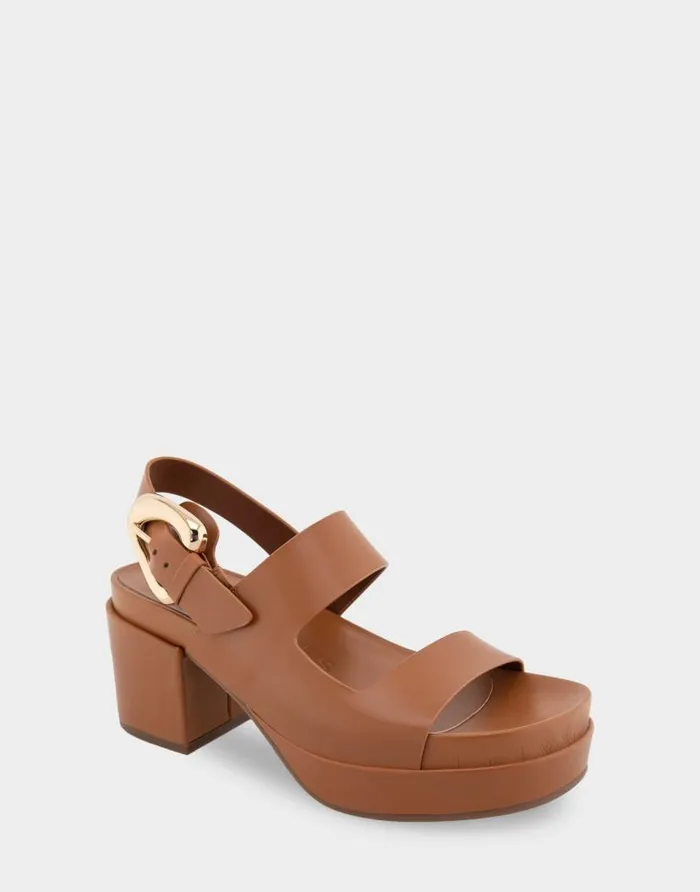 Aerosoles Comfortable Women039s Asymmetrical Molded Footbed Platform Sandal In Tan Leather Tan Leather Women Platforms