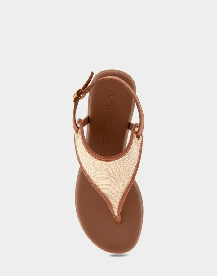 Aerosoles Comfortable Women039s Back Strap Thong Sandal In Natural Rattan Combo Rattan Fabric Natural Rattan Combo Women Flats
