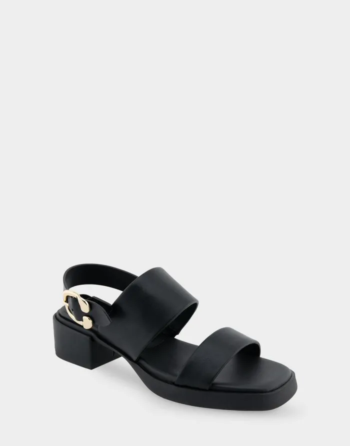 Aerosoles Comfortable Women039s Banded Back Strap Low Block Heel Sandal In Black Faux Leather Black Faux Leather Women Clogs and Mules
