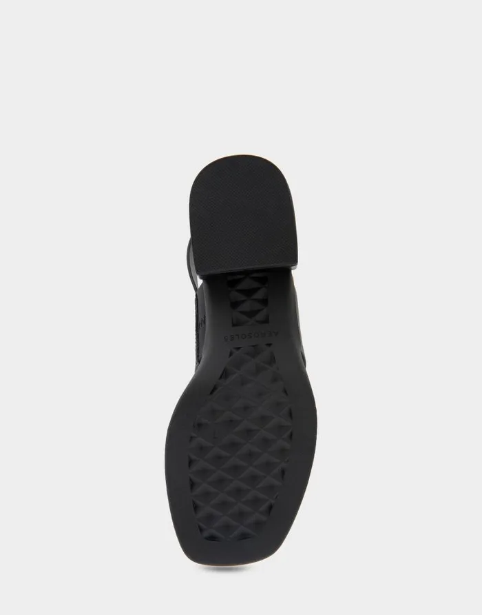 Aerosoles Comfortable Women039s Banded Back Strap Low Block Heel Sandal In Black Faux Leather Black Faux Leather Women Clogs and Mules