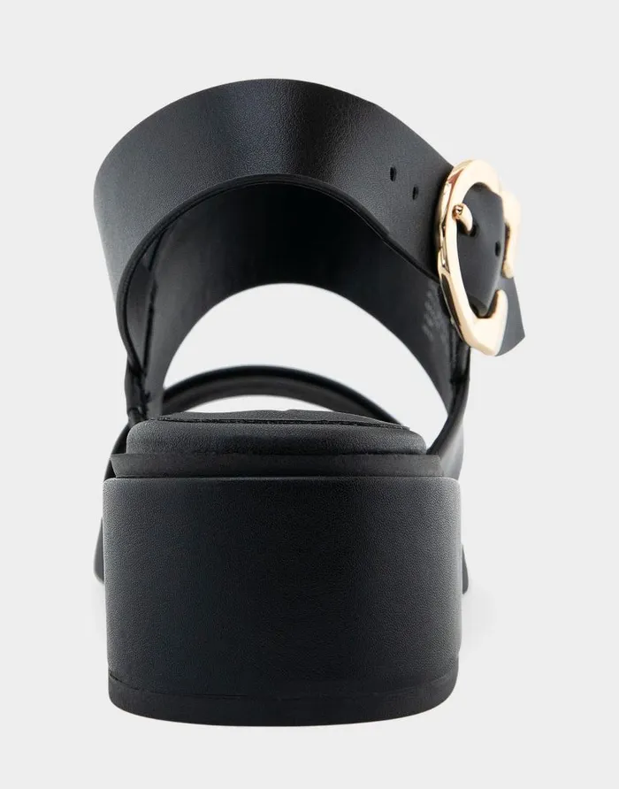 Aerosoles Comfortable Women039s Banded Back Strap Low Block Heel Sandal In Black Faux Leather Black Faux Leather Women Clogs and Mules
