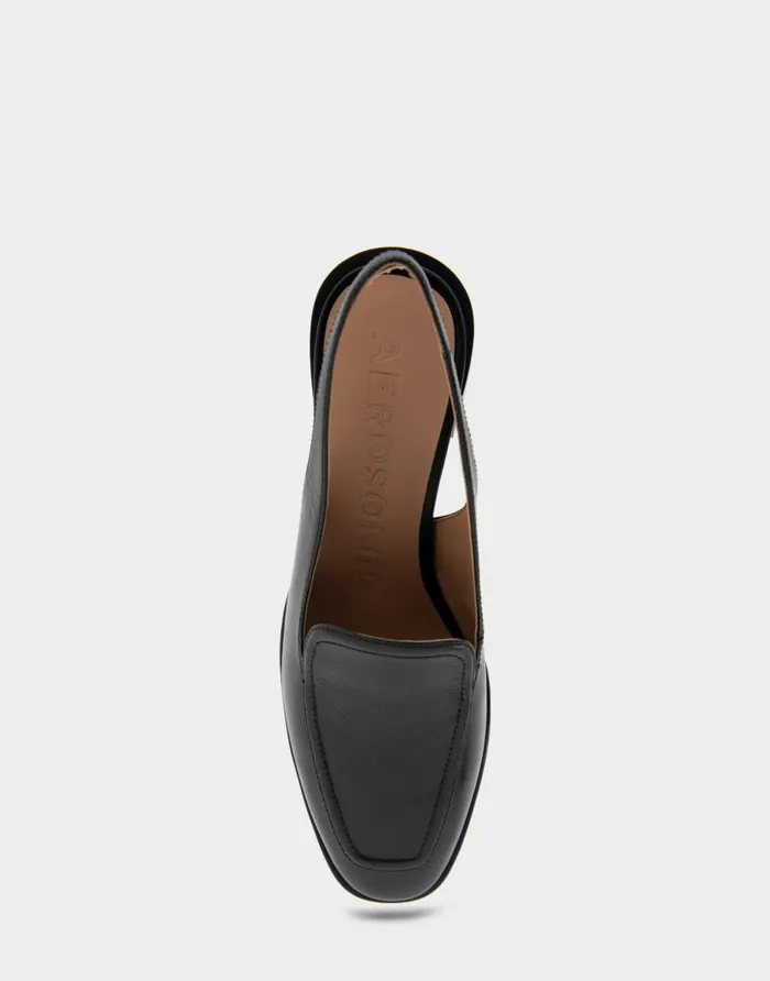 Aerosoles Comfortable Women039s Block Heel Slingback In Black Leather Black Leather Women Clogs and Mules