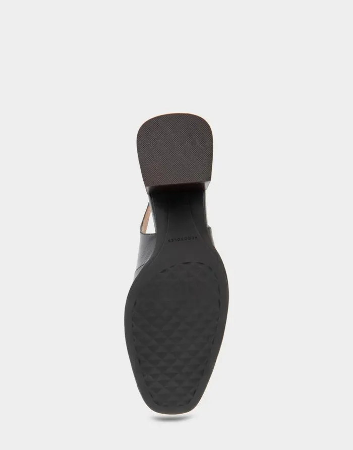 Aerosoles Comfortable Women039s Block Heel Slingback In Black Leather Black Leather Women Clogs and Mules