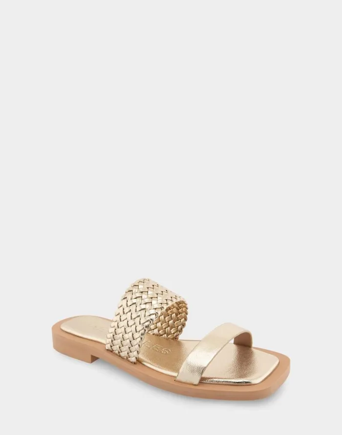 Aerosoles Comfortable Women039s Braided Double Strap Flat Sandal In Soft Gold Faux Leather Soft Gold Faux Leather Women Flats