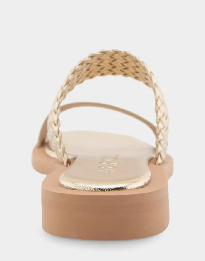 Aerosoles Comfortable Women039s Braided Double Strap Flat Sandal In Soft Gold Faux Leather Soft Gold Faux Leather Women Flats