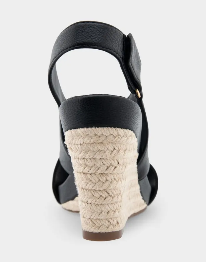Aerosoles Comfortable Women039s Crisscross Velcro Back Footbed Wedge Sandal In Black Faux Leather Black Faux Leather Women Dress