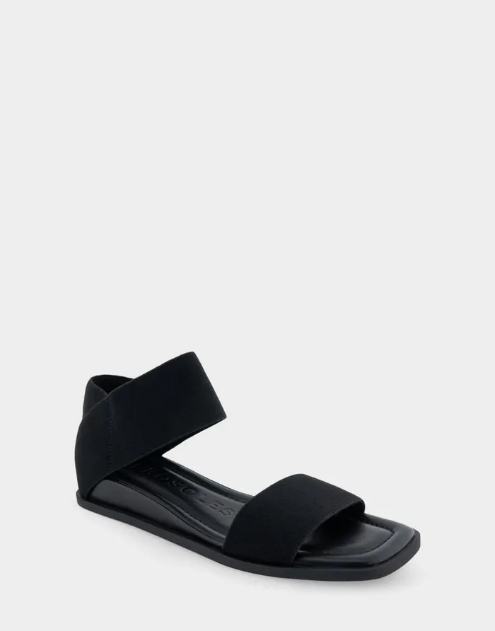 Aerosoles Comfortable Women039s Elastic Banded Mini Wedge Sandal In Black Elastic Fabric Black Women Clogs and Mules