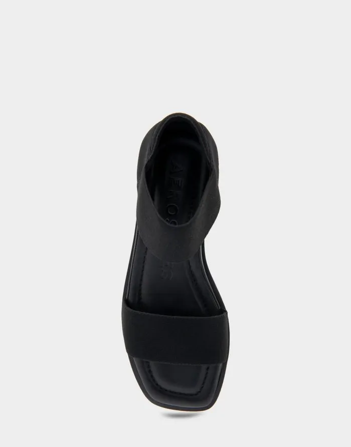 Aerosoles Comfortable Women039s Elastic Banded Mini Wedge Sandal In Black Elastic Fabric Black Women Clogs and Mules