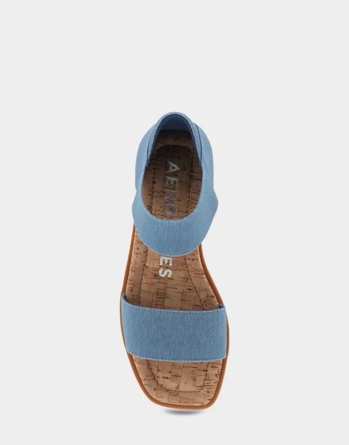Aerosoles Comfortable Women039s Elastic Banded Mini Wedge Sandal In Denim Fabric Denim Fabric Denim Fabric Women Clogs and Mules