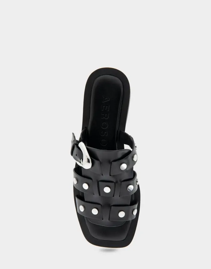 Aerosoles Comfortable Women039s Fisherman Flat Slide Sandal In Black Leather Black Leather Women Flats