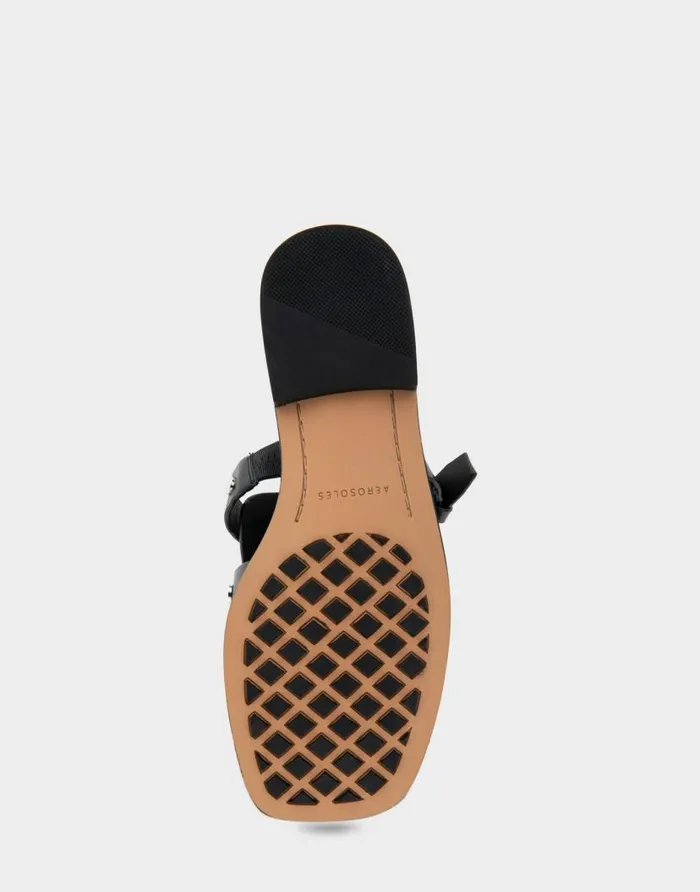 Aerosoles Comfortable Women039s Fisherman Flat Slide Sandal In Black Leather Black Leather Women Flats