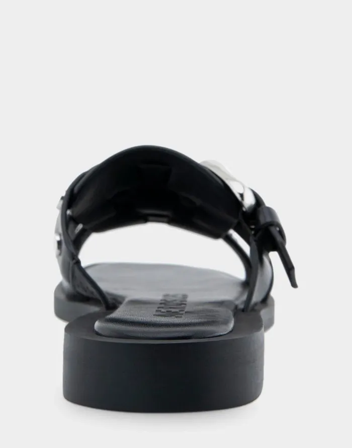 Aerosoles Comfortable Women039s Fisherman Flat Slide Sandal In Black Leather Black Leather Women Flats