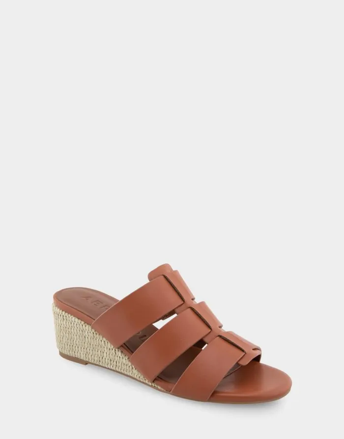 Aerosoles Comfortable Women039s Fisherman Mid Wedge Slide In Gingerbread Faux Leather Gingerbread Faux Leather Women Wedges