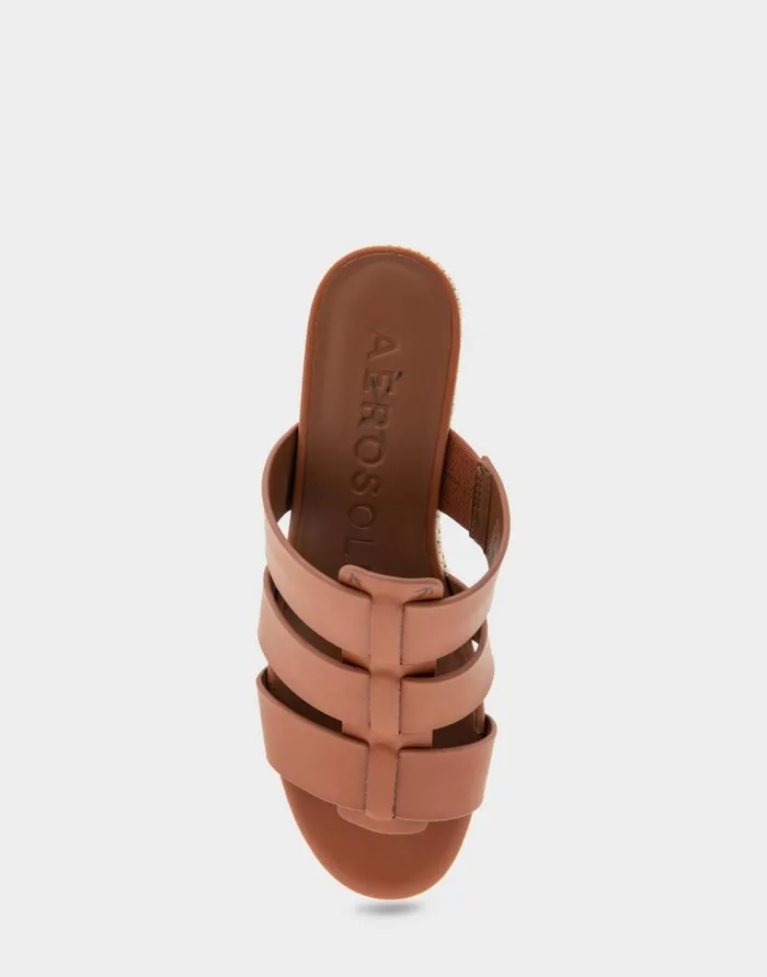 Aerosoles Comfortable Women039s Fisherman Mid Wedge Slide In Gingerbread Faux Leather Gingerbread Faux Leather Women Wedges