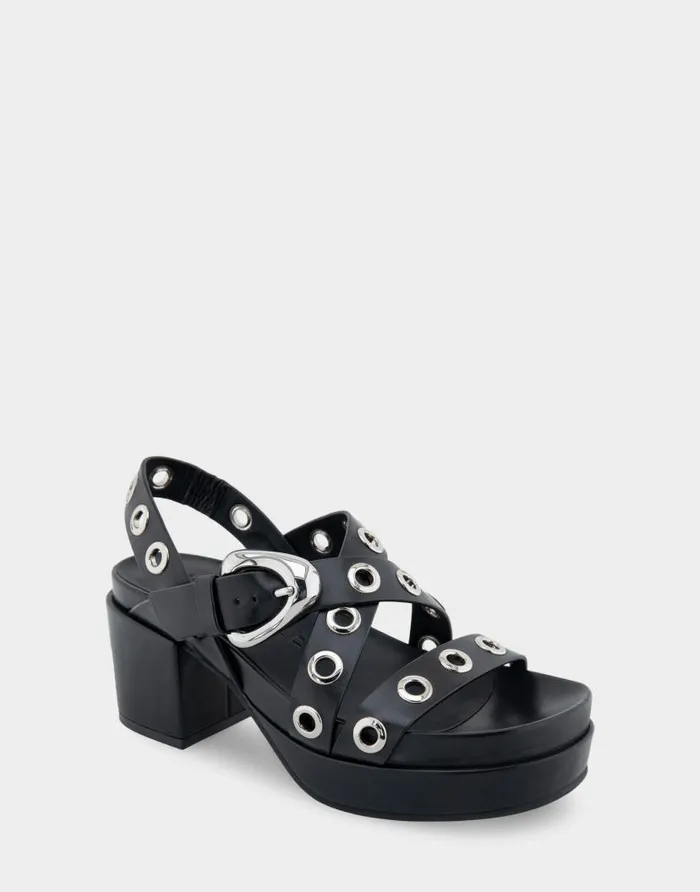 Aerosoles Comfortable Women039s Grommeted Strappy Molded Footbed Platform Sandal In Black Leather Black Leather Women Platforms