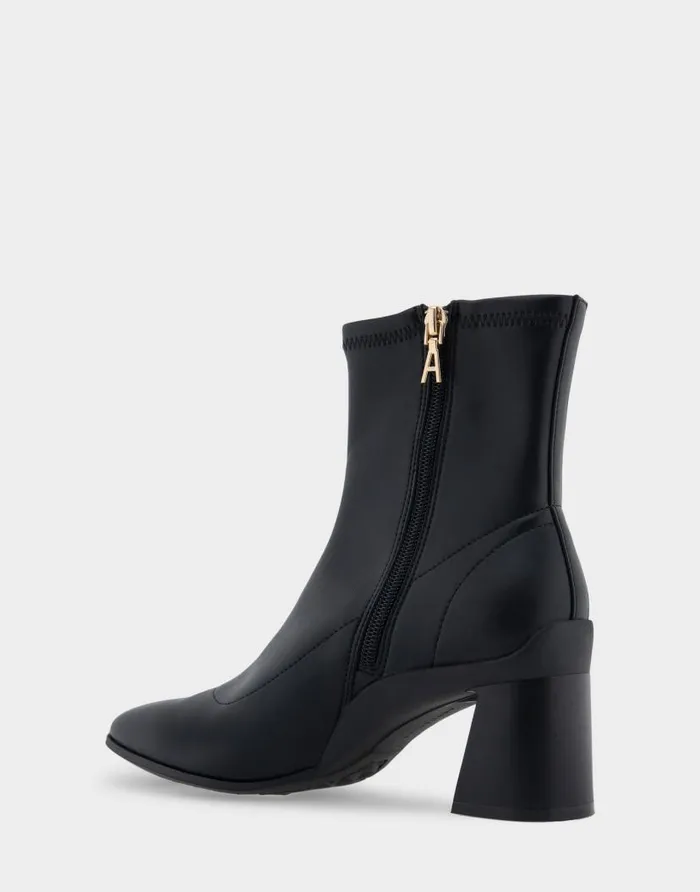 Aerosoles Comfortable Women039s Heeled Ankle Boot In Black Stretch Faux Leather Black Stretch Faux Leather Women Ankle Boots