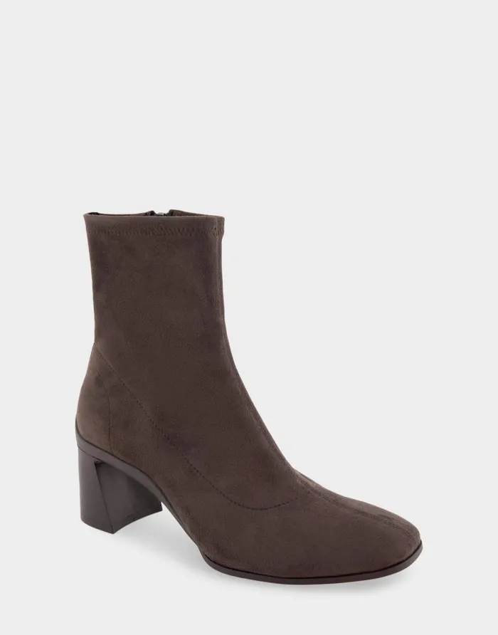 Aerosoles Comfortable Women039s Heeled Ankle Boot In Brown Stretch Faux Suede Java Stretch Faux Suede Women Heeled Boots