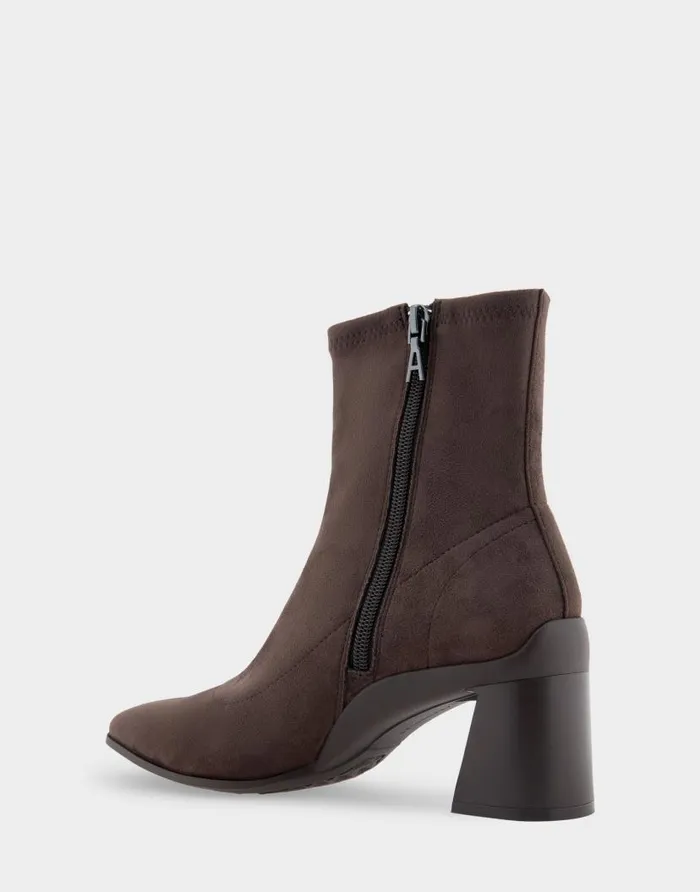 Aerosoles Comfortable Women039s Heeled Ankle Boot In Brown Stretch Faux Suede Java Stretch Faux Suede Women Heeled Boots