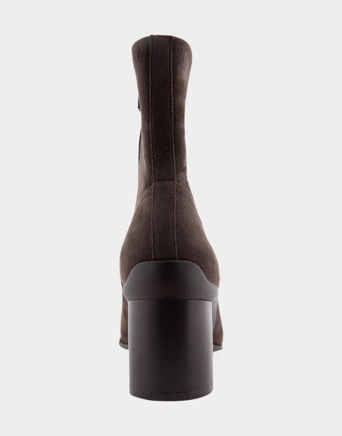Aerosoles Comfortable Women039s Heeled Ankle Boot In Brown Stretch Faux Suede Java Stretch Faux Suede Women Heeled Boots