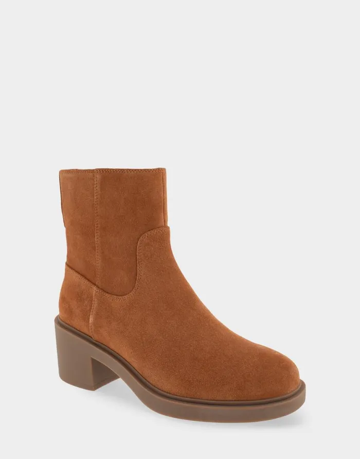 Aerosoles Comfortable Women039s Heeled Ankle Boot In Tan Genuine Suede Tan Genuine Suede Women Heeled Boots