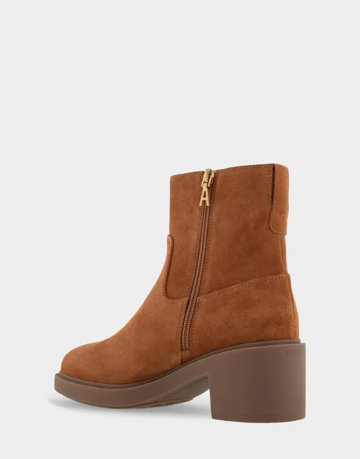 Aerosoles Comfortable Women039s Heeled Ankle Boot In Tan Genuine Suede Tan Genuine Suede Women Heeled Boots