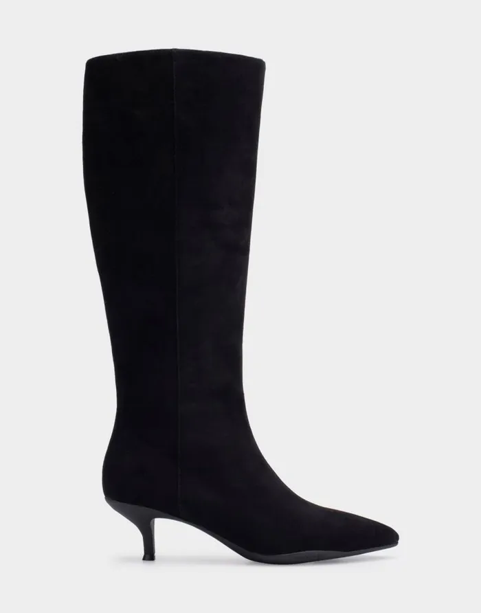 Aerosoles Comfortable Women039s Kitten Heel Tall Shaft Boot In Black Genuine Suede Black Genuine Suede Women Heeled Boots