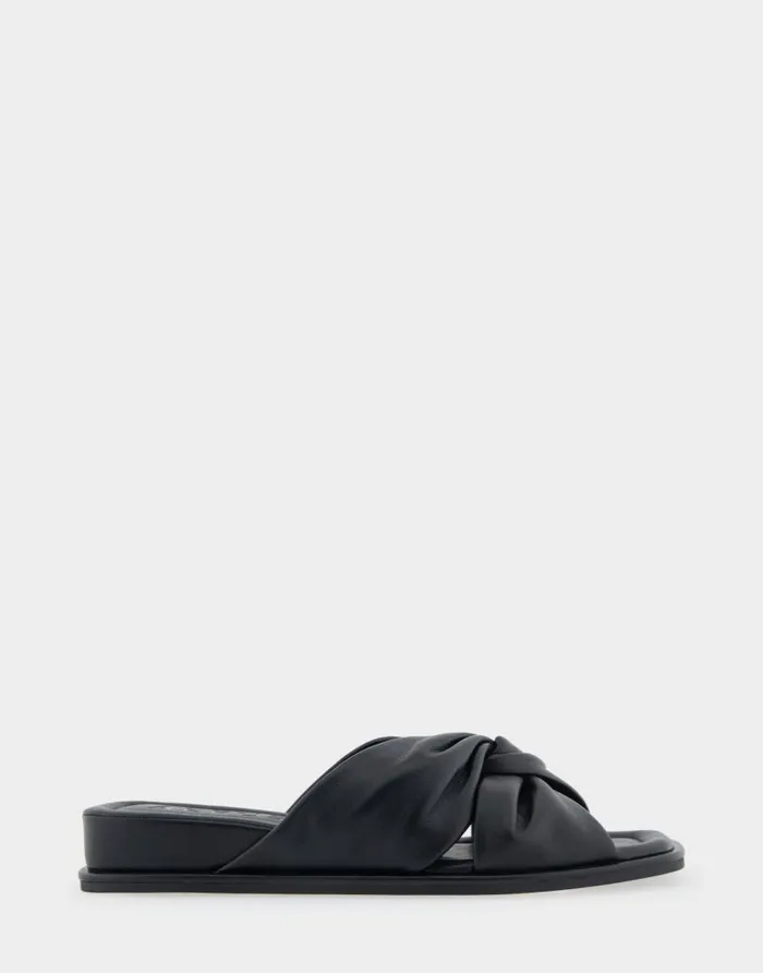 Aerosoles Comfortable Women039s Knotted Mini Wedge Slide Sandal In Black Leather Black Leather Women Clogs and Mules Aerosoles Comfortable Women039s Knotted Mini Wedge Slide Sandal In Black Leather Black Leather Women Clogs and Mules