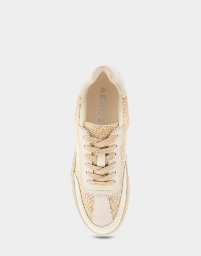 Aerosoles Comfortable Women039s Lace Up Hidden Wedge Sneaker In Sand Raffia Combo Raffia Fabric Sand Raffia Women Wedges