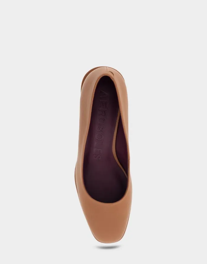 Aerosoles Comfortable Women039s Mid Heel Pump In Tan Genuine Leather Tan Genuine Leather Women Pumps