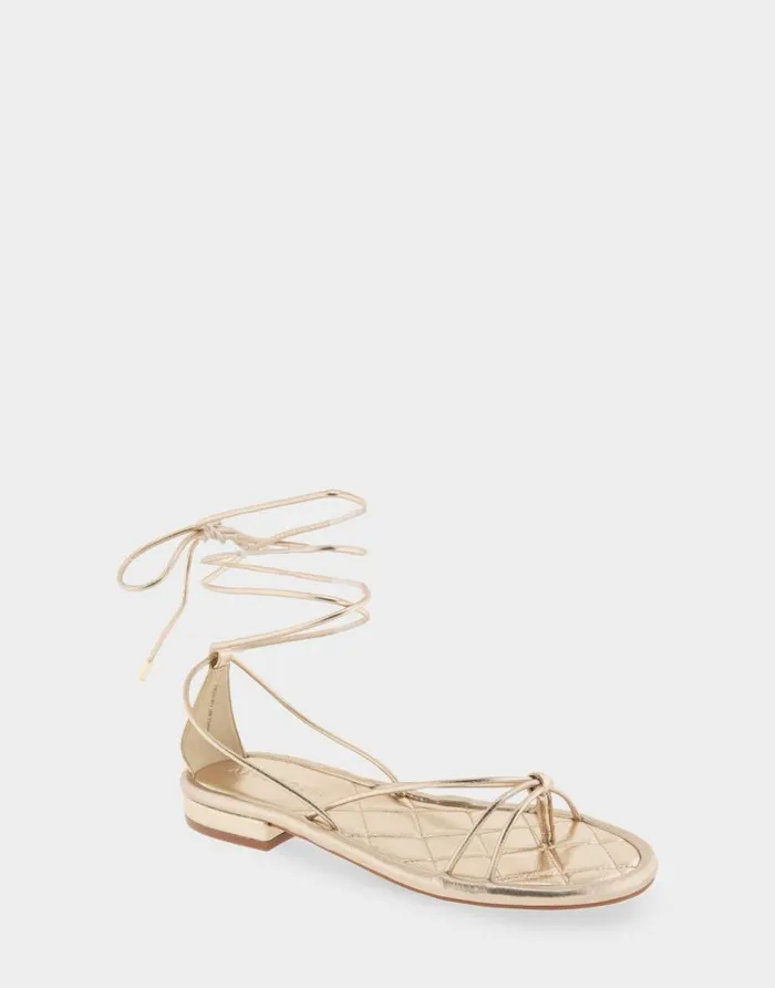 Aerosoles Comfortable Women039s Multi Strap Lace Up Sandal In Soft Gold Faux Leather Soft Gold Faux Leather Women Flats