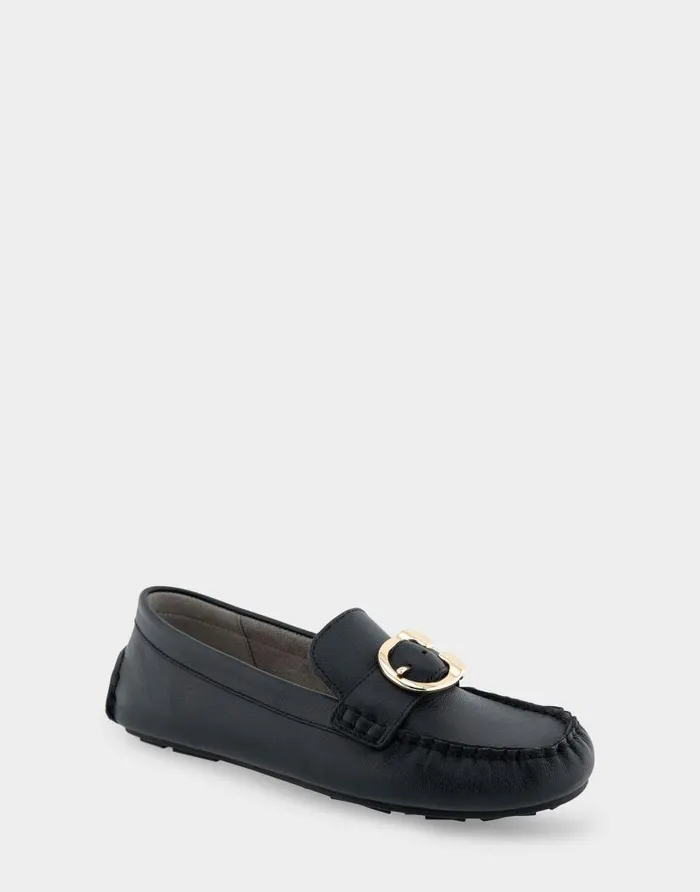 Aerosoles Comfortable Women039s Ornamented Driver In Black Leather Black Leather Women Wide Width Flats
