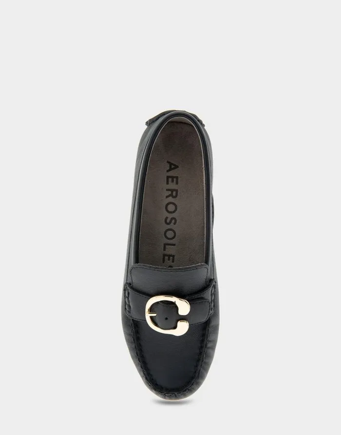 Aerosoles Comfortable Women039s Ornamented Driver In Black Leather Black Leather Women Wide Width Flats