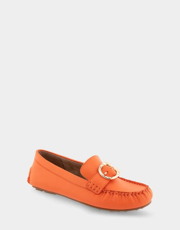 Aerosoles Comfortable Women039s Ornamented Driver In Mandarin Leather Mandarin Leather Women Wide Width Flats