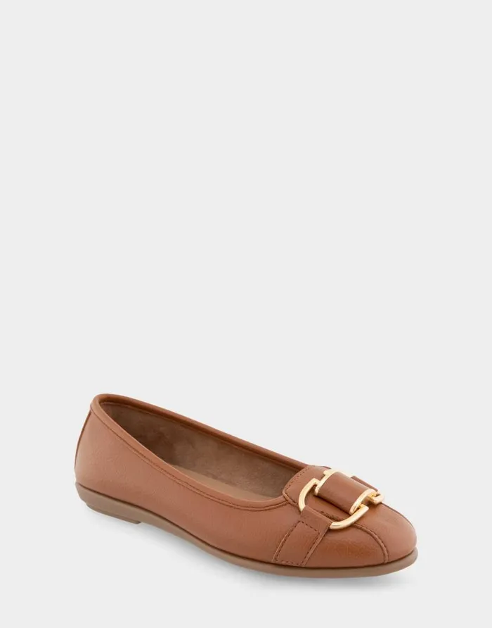 Aerosoles Comfortable Women039s Ornamented Flat In Tan Faux Leather Tan Faux Leather Women Wide Width Flats