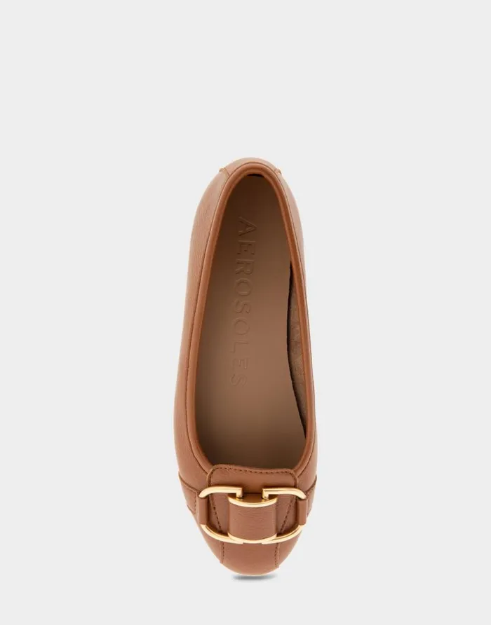 Aerosoles Comfortable Women039s Ornamented Flat In Tan Faux Leather Tan Faux Leather Women Wide Width Flats