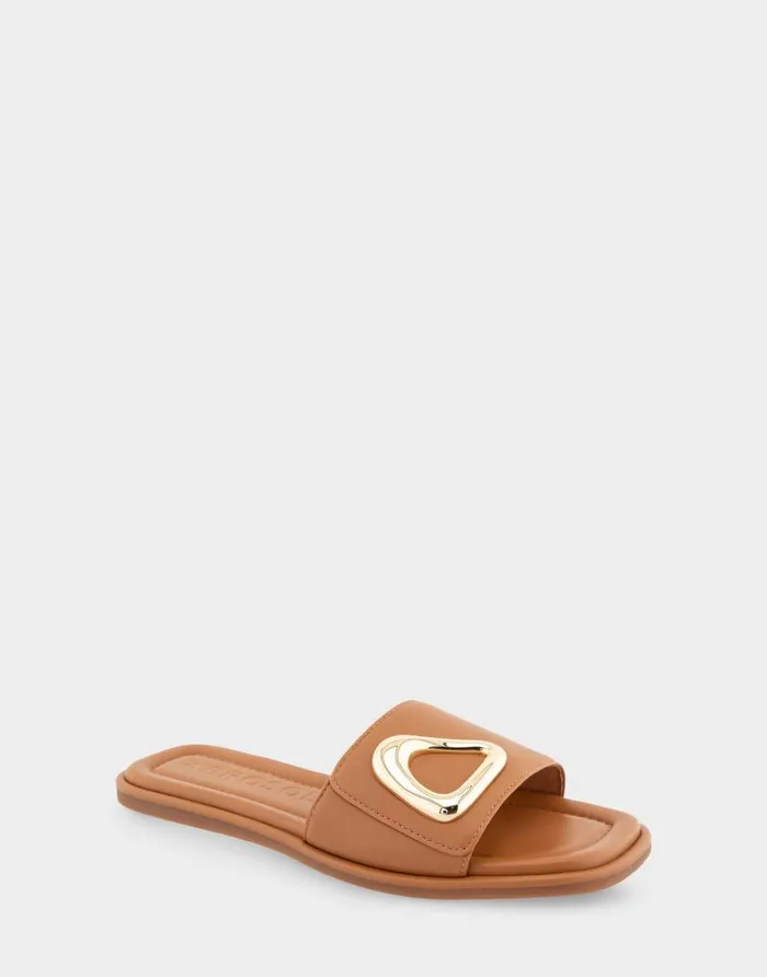 Aerosoles Comfortable Women039s Ornamented Single Band Slide Sandal In Tan Leather Tan Leather Women Slides
