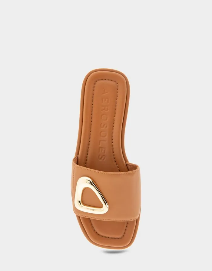 Aerosoles Comfortable Women039s Ornamented Single Band Slide Sandal In Tan Leather Tan Leather Women Slides