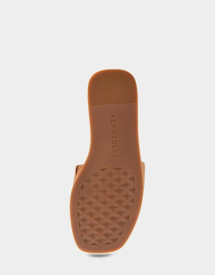 Aerosoles Comfortable Women039s Ornamented Single Band Slide Sandal In Tan Leather Tan Leather Women Slides