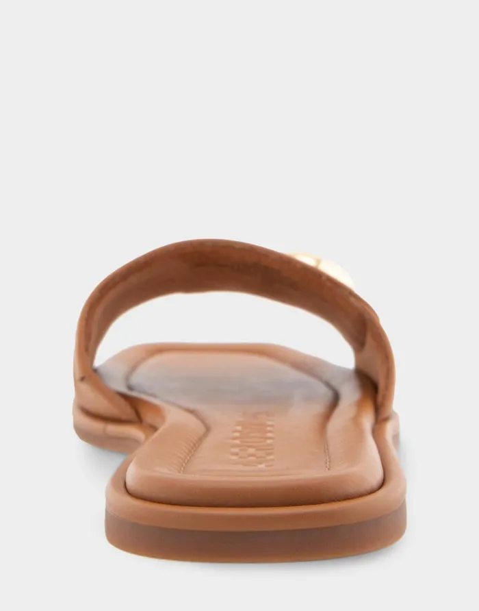 Aerosoles Comfortable Women039s Ornamented Single Band Slide Sandal In Tan Leather Tan Leather Women Slides