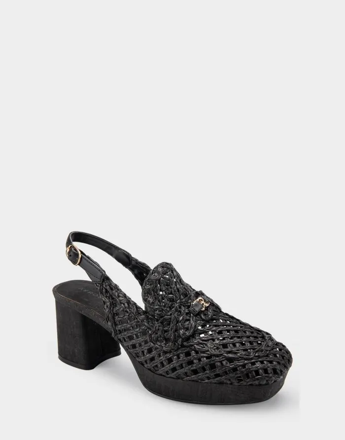 Aerosoles Comfortable Women039s Platform Slingback In Black Raffia Fabric Black Women Platforms