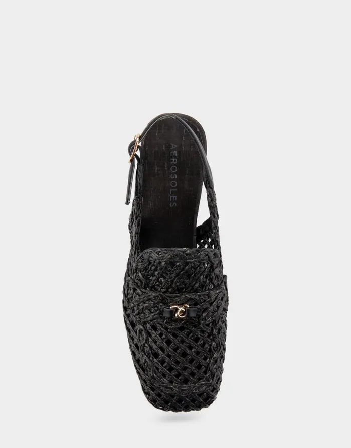 Aerosoles Comfortable Women039s Platform Slingback In Black Raffia Fabric Black Women Platforms