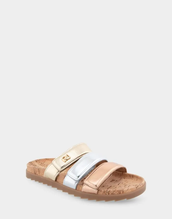 Aerosoles Comfortable Women039s Three Band Footbed Sandal In Rose Gold Leather Rose Gold Multi Leather Women Clogs and Mules