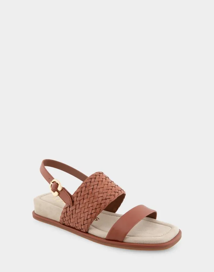 Aerosoles Comfortable Women039s Two Piece Back Strap Mini Wedge Sandal In Gingerbread Faux Leather Gingerbread Faux Leather Women Clogs and Mules
