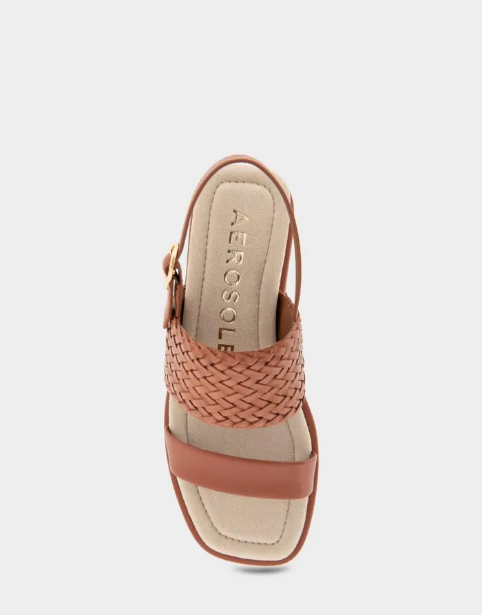 Aerosoles Comfortable Women039s Two Piece Back Strap Mini Wedge Sandal In Gingerbread Faux Leather Gingerbread Faux Leather Women Clogs and Mules